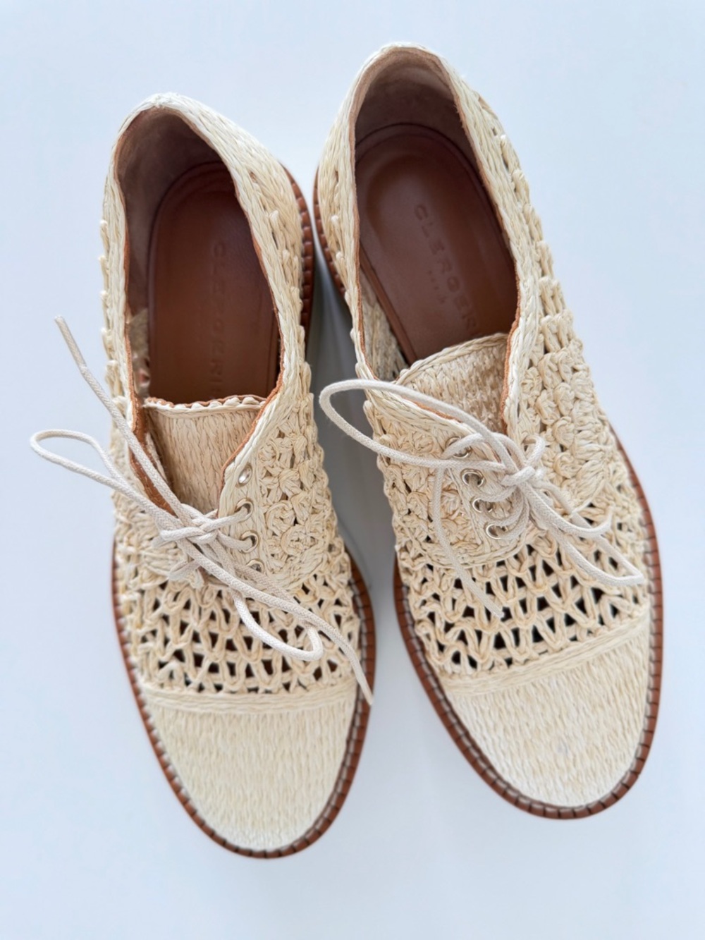 Clergerie Borril Raffia Platform Oxfords Cream Lace-Up EU 36.5 US 6 - 6.5 - Picture 12 of 14